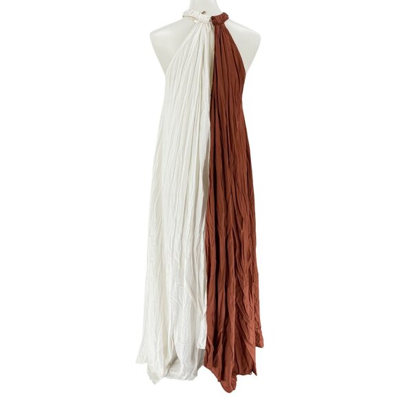Letmebe Anthropologie XS Halter Maxi Dress Brown & White Colorblock Viscose - Picture 4 of 13